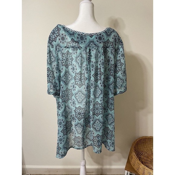 Womens Plus 3X Spring Career Casual Semi Sheer Short Sleeved Blue Handmade Tunic - Picture 7 of 8